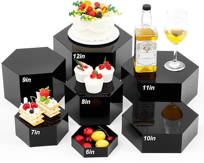 Leinuosen 7 Pcs Large Buffet Risers Set 6" to 12" Acrylic Display Box Catering by Leinuosen