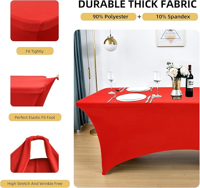 6-Pack 6ft Red Spandex Table Covers - Image 2