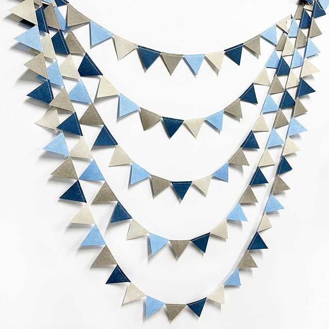 Dusty Blue Party Decoration Gray Blue Felt Hanging Triangle Mini Bunting by pinkblume