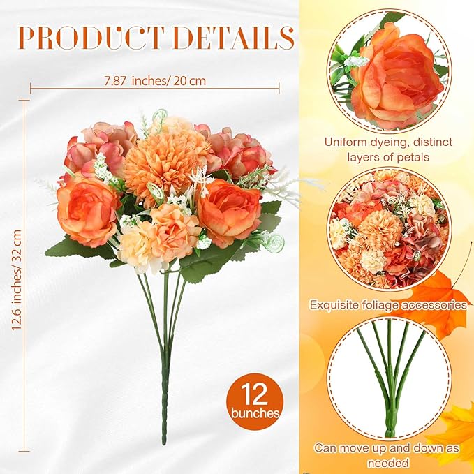 Tigeen Artificial Flowers Artificial Peonies Silk Flowers Faux Peony Fake Peony - Image 2