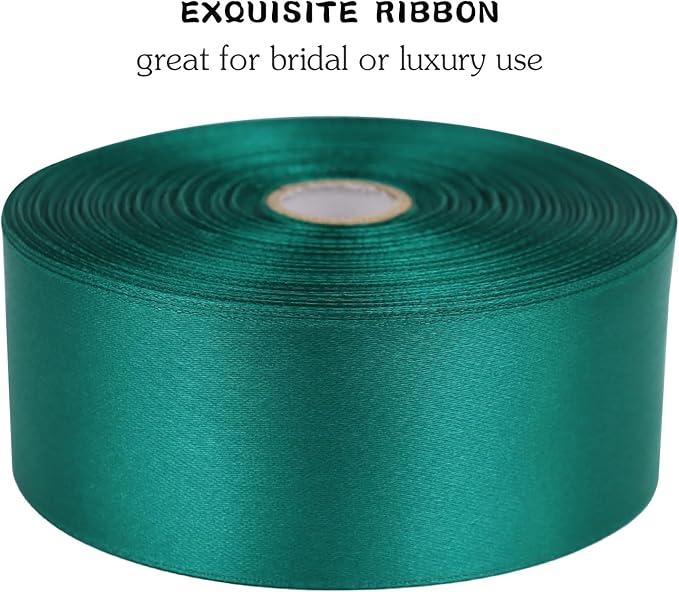Teal Solid Satin Ribbon 1-1/2 Inch 50 Yards Solid Polyester Fabric Ribbon - Image 4
