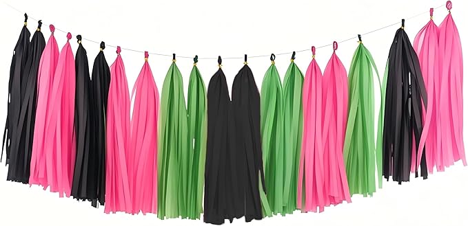 Pink, and Green Tissue Tassel Garlands, Party Decoration Tissue Tassel Banner by YESON
