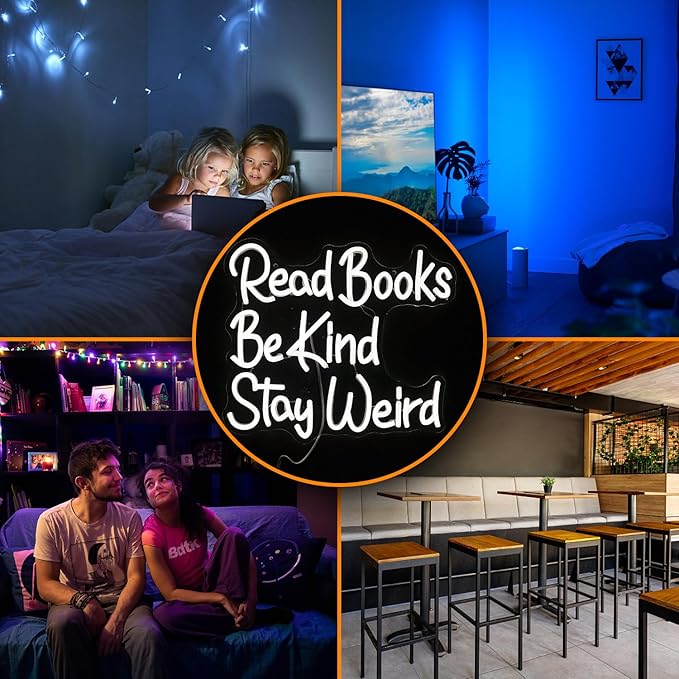 Read Books Be Kind Stay Weird Neon Sign Letter LED White Neon Lights Dimmable - Image 6