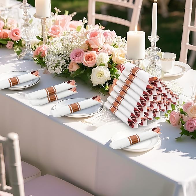 50Guests Pre Rolled Rose Gold Plastic Silverware Sets - Image 9