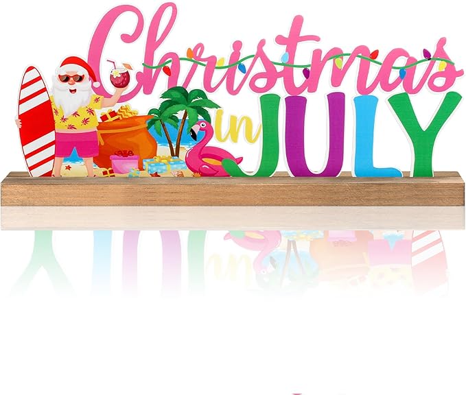 Christmas in July Metal Sign Rustic Table Decor Holiday Tiered Tray Decor by thebeautifuldecoryouwant