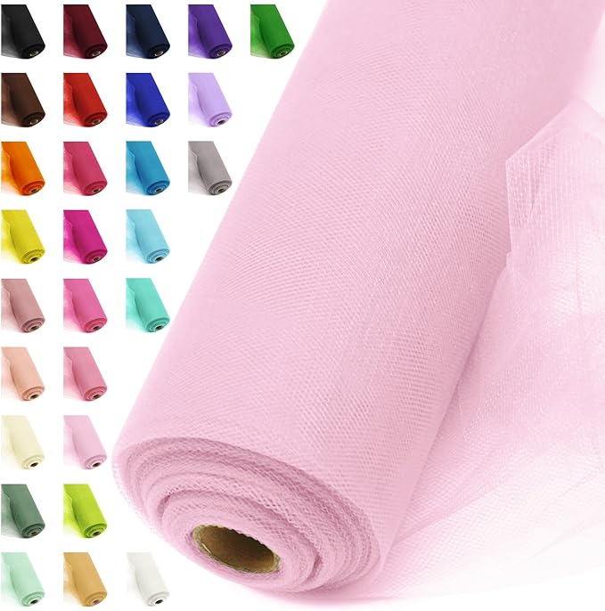 54" by 20 Yards Pink Tulle Fabric Rolls by AblemeDeco