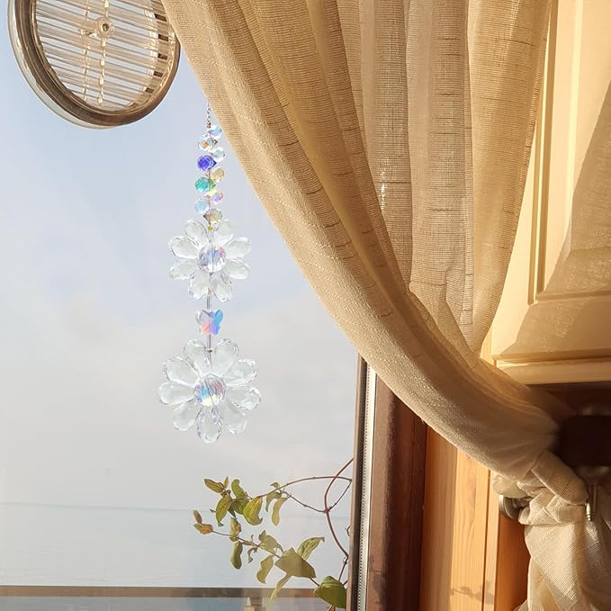 Crystal Flower Suncatcher Hanging Ornament, Rainbow Maker Window Sun Catcher - Image 3