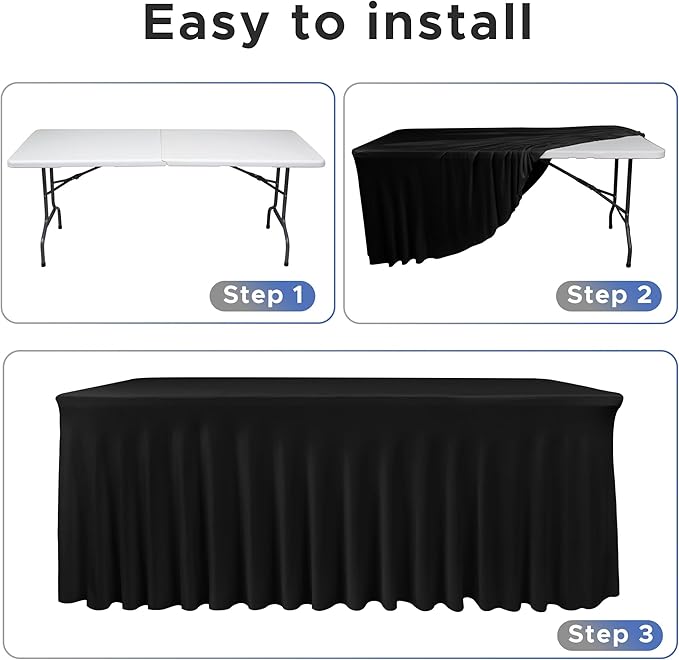 Nasitos Black Table Skirt for 6 Foot Rectangle Tables, 4 Pack - Image 3