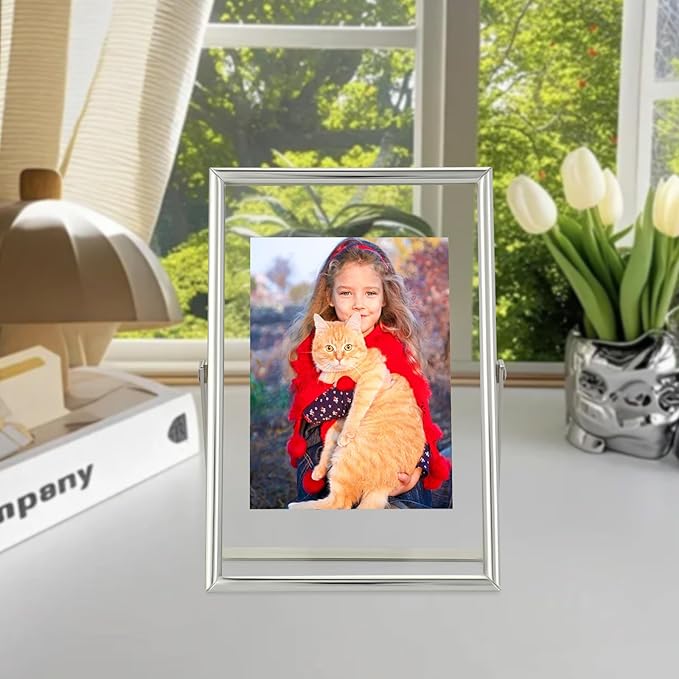 Silver Floating Frame, For Picture 3.5x5, Mini Desktop Photo Frame, Classy Gift - Image 6