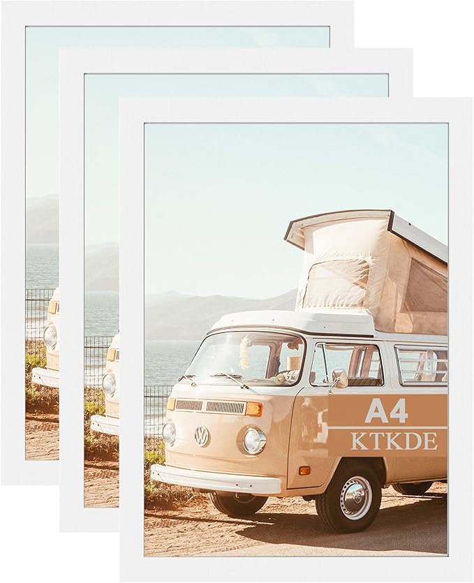 KTKDE A4 Picture Frame White Wooden Photo Frame Set of 3, by KTKDE