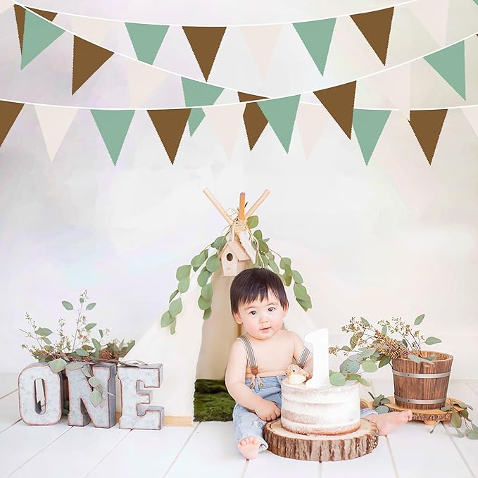 32Ft Sage Green Brown Party Decorations Retro Colored Triangle Flag Fabric - Image 4