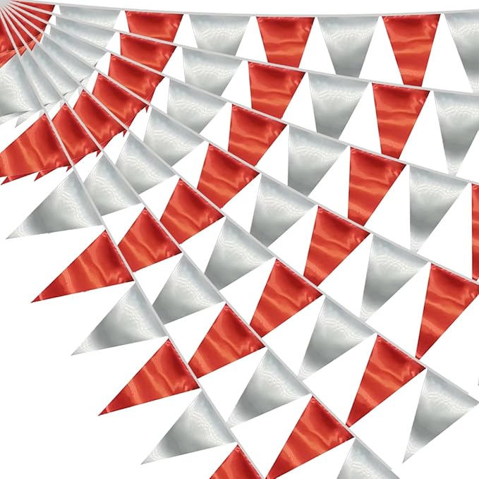 130FT Red Silver Triangle Pennant Banner Flag Metallic Fabric Bunting Garland by raqieden