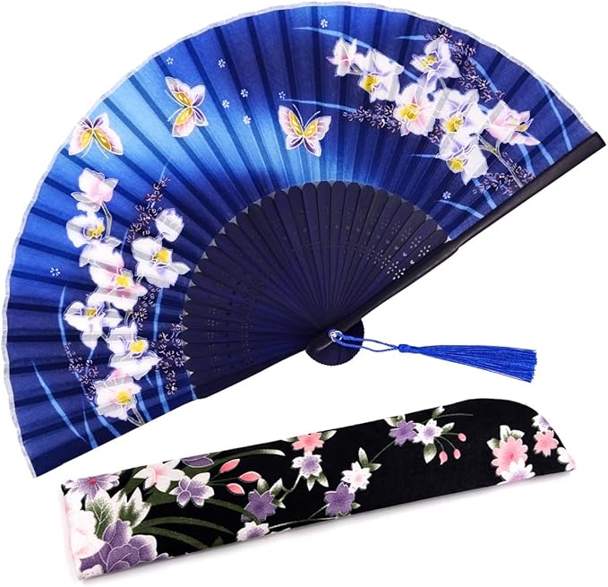 Amajiji Folding Hand Fan for Women, Chinese Japanese Vintage Style Bamboo Silk by Amajiji