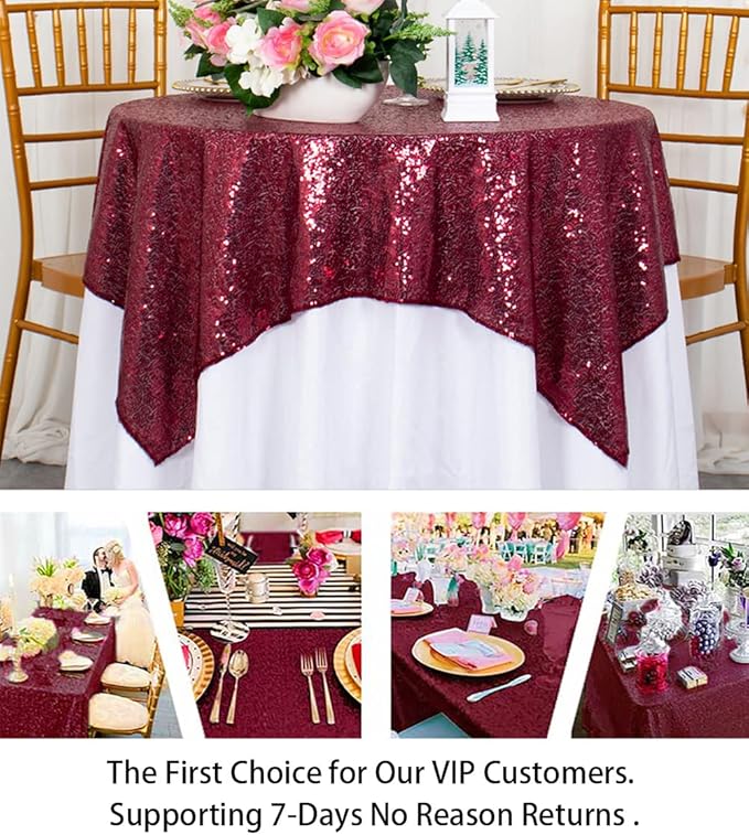 ShinyBeauty Sequin Tablecloth Wine Table Linen Burgundy Table Cover 36x36 - Image 5