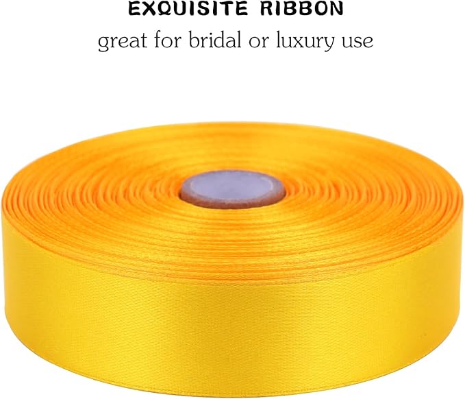 Yellow Solid Satin Ribbon 1 Inch 50 Yards Solid Polyester Fabric Ribbon - Image 4