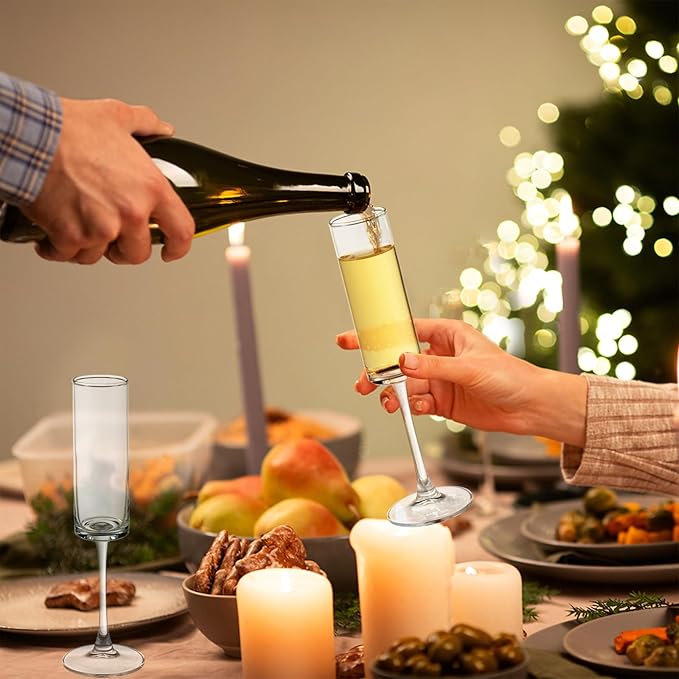 24 Pieces Clear Champagne Flutes 6 OZ Straight Sided Wine Glasses Champagne - Image 2