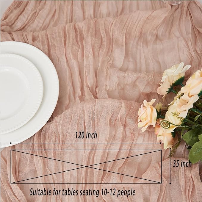 Nude 2 Pack Cheesecloth Table Runner 120 Inch 10 FT Boho Rustic Gauze - Image 6