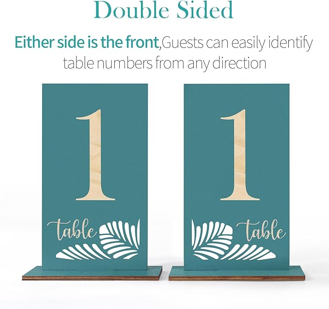 Wooden Table Numbers 1-15, 3.2x5.8 Inch Double Sided Rustic Blue Wedding Table - Image 2