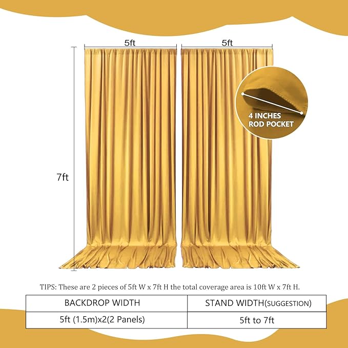2 Panels Khaki Backdrop Curtain, 10 x 7 Feet Background Curtains - Image 2