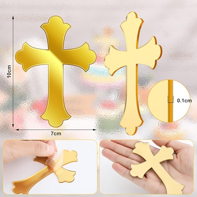 Blulu 16 Pieces Baptism Cake Toppers Crossing Cupcake Toppers Gold Mirror - Image 2