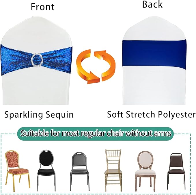100 Pcs Sequin Chair Sashes Stretch Chair Bands Spandex Polyester Bows - Image 3