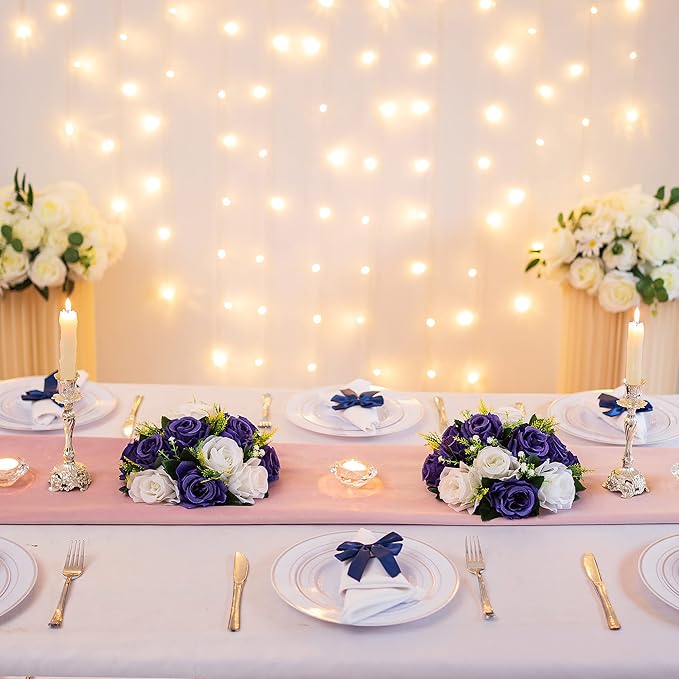 BLOSMON Flower Balls Table Centerpieces: 6 Pcs Fake Flowers Navy Blue White - Image 2
