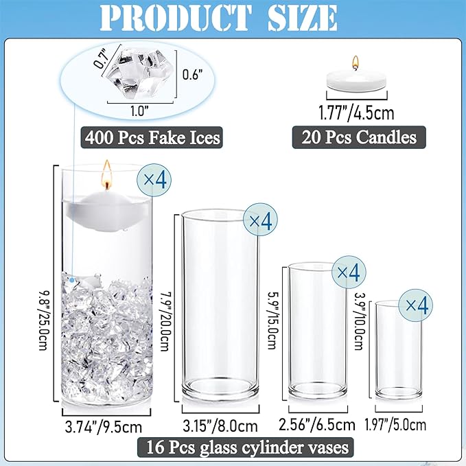 20 PCS White Floating Candles and 16 PCS Glass Vases - Image 3