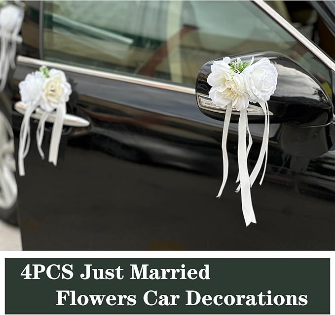 White Rose & Peony Wedding Car Door Handle Decor – 12 cm Artificial Flowers - Image 6