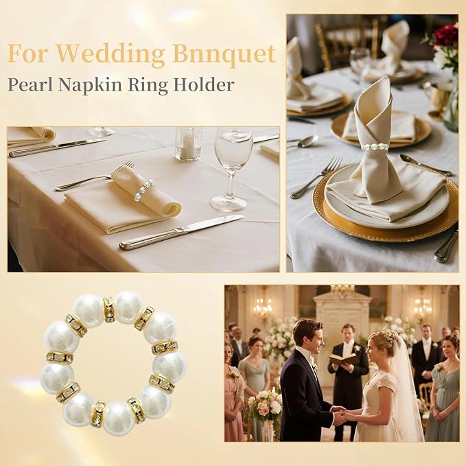 100 Pcs Gold Disposable Napkin Rings, Delicate Pearl Napkin Ring Holder - Image 5