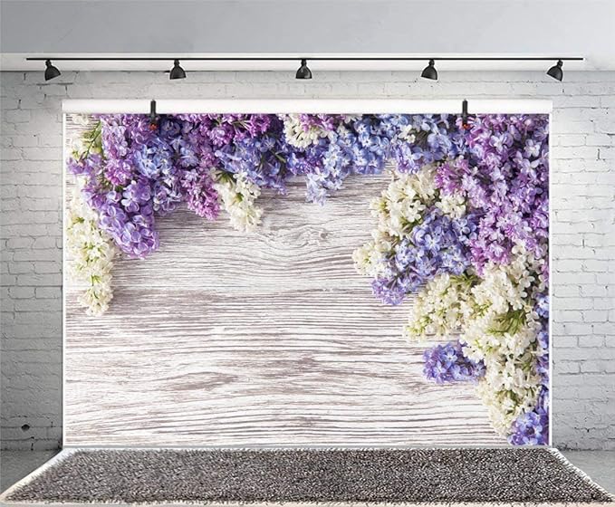 10x7ft Newborn Baby Wooden Plank Photography Backdrops Purple Lilac Flowers - Image 5