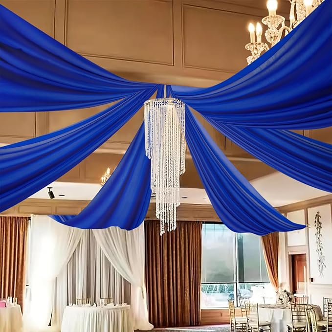 DUOBAO Royal Blue 5x20ft Chiffon Drapes | 6pc Elegant Sheer Wedding Backdrop by DUOBAO