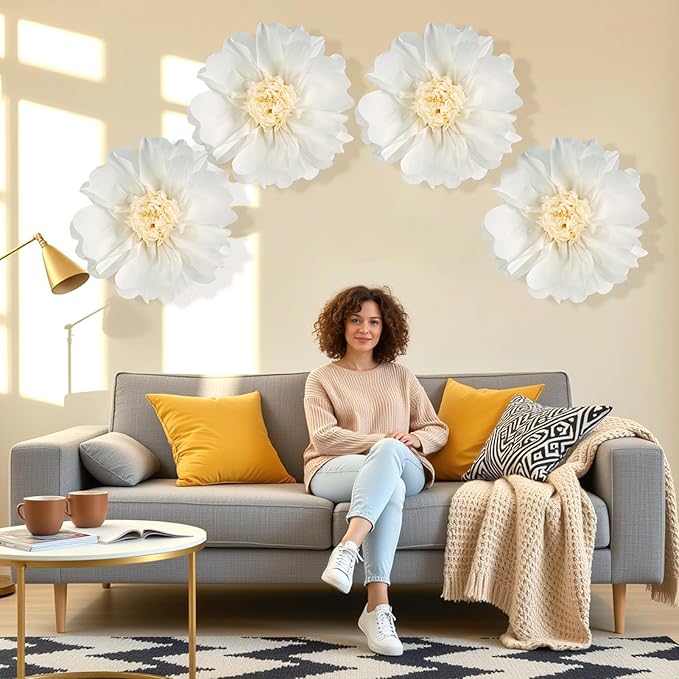 SUNBEAUTY 4 Pcs 20" White Giant Paper Flowers Large Crepe Tissue Artificial - Image 7