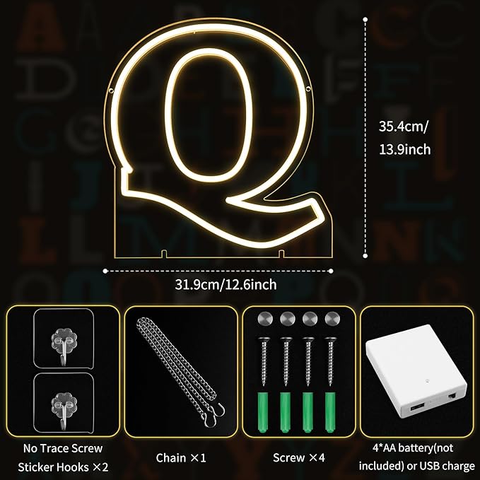 Light Up Letters Q, Led Marquee Letter Lights Neon Sign, 13.9" Height - Image 2