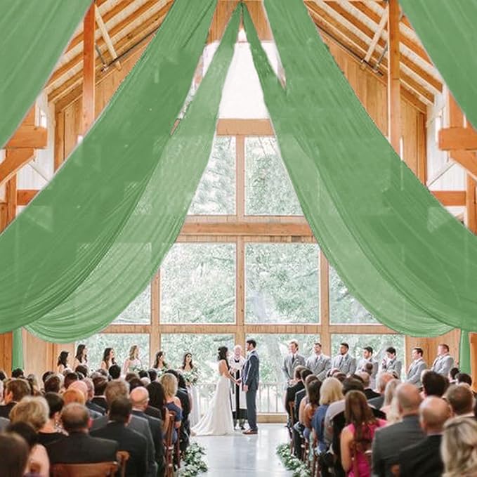 Ceiling Drapes Wedding Arch Drapes Chiffon Arch Draping 2 Panels 5x20 FT Sage - Image 2