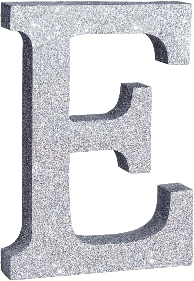 TONIFUL 8 Inch Silver Glitter Letter E Table Centerpiece A-Z Silver Birthday by TONIFUL