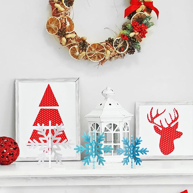 Bucherry 12 Pcs Wooden Snowflake Table Decor 3D Snowflake Tabletop Signs and - Image 5