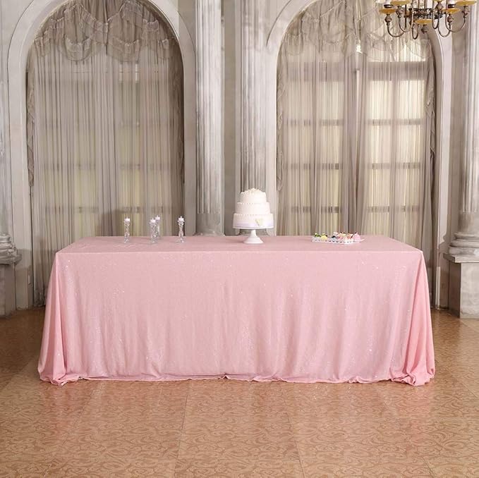SquarePie Sequin Tablecloth 60 x 102 Inch Pink Sparkly Table Linen - Image 9