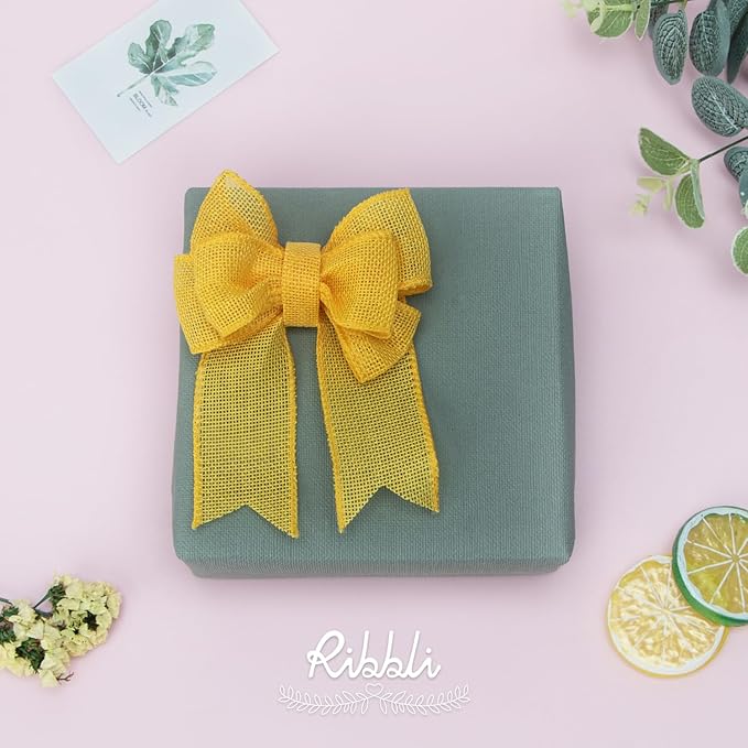 Ribbli Yellow Burlap Wired Ribbon, 1-1/2” Inch x Continuous 20 Yard, Big Bows - Image 2