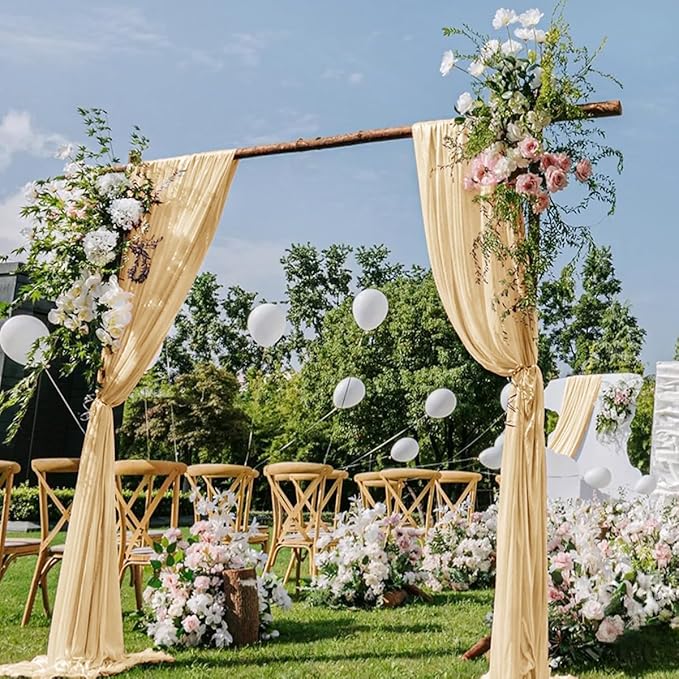 Champagne Gold Wedding Arch Draping Fabric 2 Panels 29" x 20 FT Wedding Drapes by DeZerlor