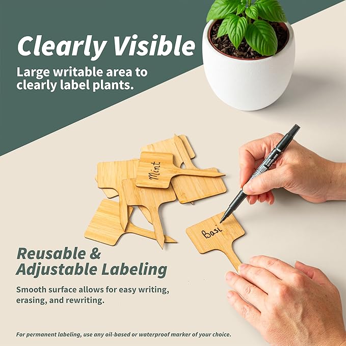 52-Piece Eco-Friendly Bamboo Plant Labels | Beautiful Natural Bamboo Garden - Image 5