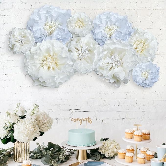 White Paper Flower Pom Poms Wall Decorations - Image 4
