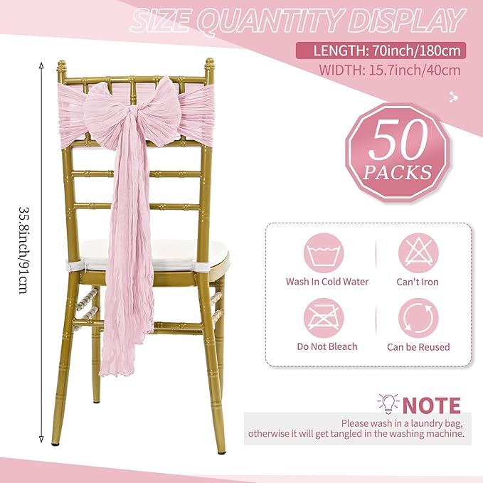 50 PCS Cheesecloth Chair Sashes Bows Wedding Aisle Decorations Chair Ribbon - Image 2