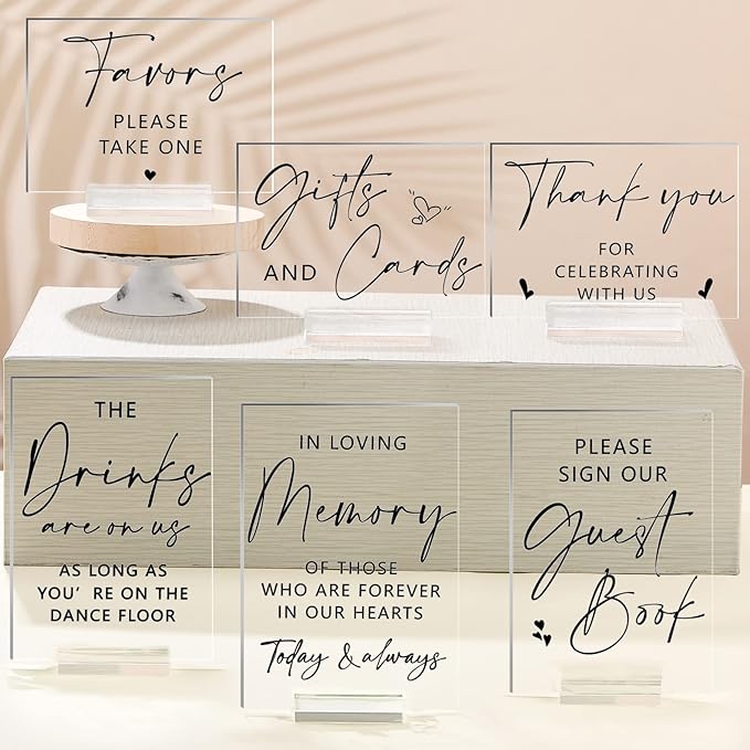 Weysat 6 Pcs Clear Acrylic Wedding Signs by Weysat