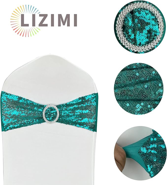25 Pcs Chair Sashes Sequin Stretch Chair Bands Spandex Polyester Bows - Image 4