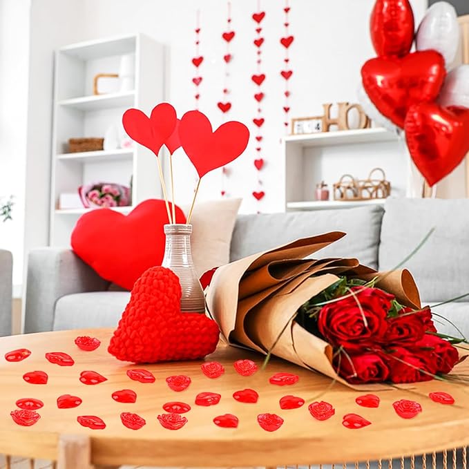 Fangoo 180PCS Red Acrylic Heart Ornaments Mini Acrylic Heart Rose Flower Lips - Image 4