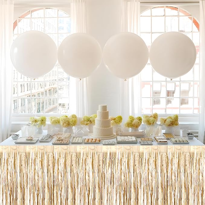 3 Pack 29x108 Inch Champagne Gold Foil Fringe Table Skirts Metallic Banner - Image 5