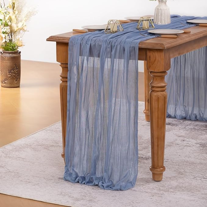 MLMW 10 Pack Dusty Blue Table Runner Cheesecloth Gender Reveal Boho Gauze - Image 6