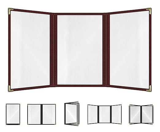 Goodsmart Restaurant Menu Covers – Burgundy, 25 Pack, 6-View Trifold 5.5" x 8.5" by ACISuperPower