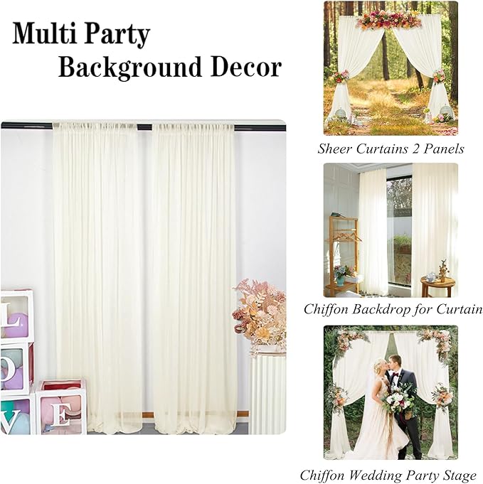 DUOBAO Ivory Chiffon Curtains Baby Shower Background 2 Panels - Image 6