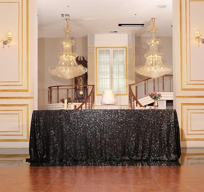 SquarePie Sequin Tablecloth 50 x 72 Inch Black Sparkly Table Cloth - Image 4